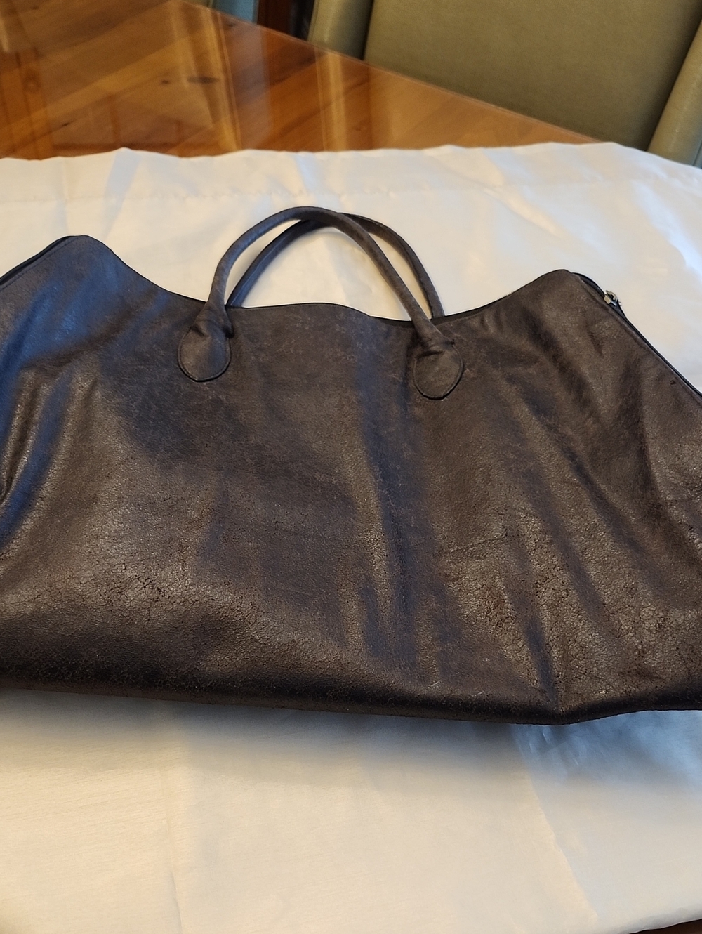 Hand Crafted Embroidered Brown Faux Leather Bohemian Style Large Tote Bag, $35 - Picture 9 of 11